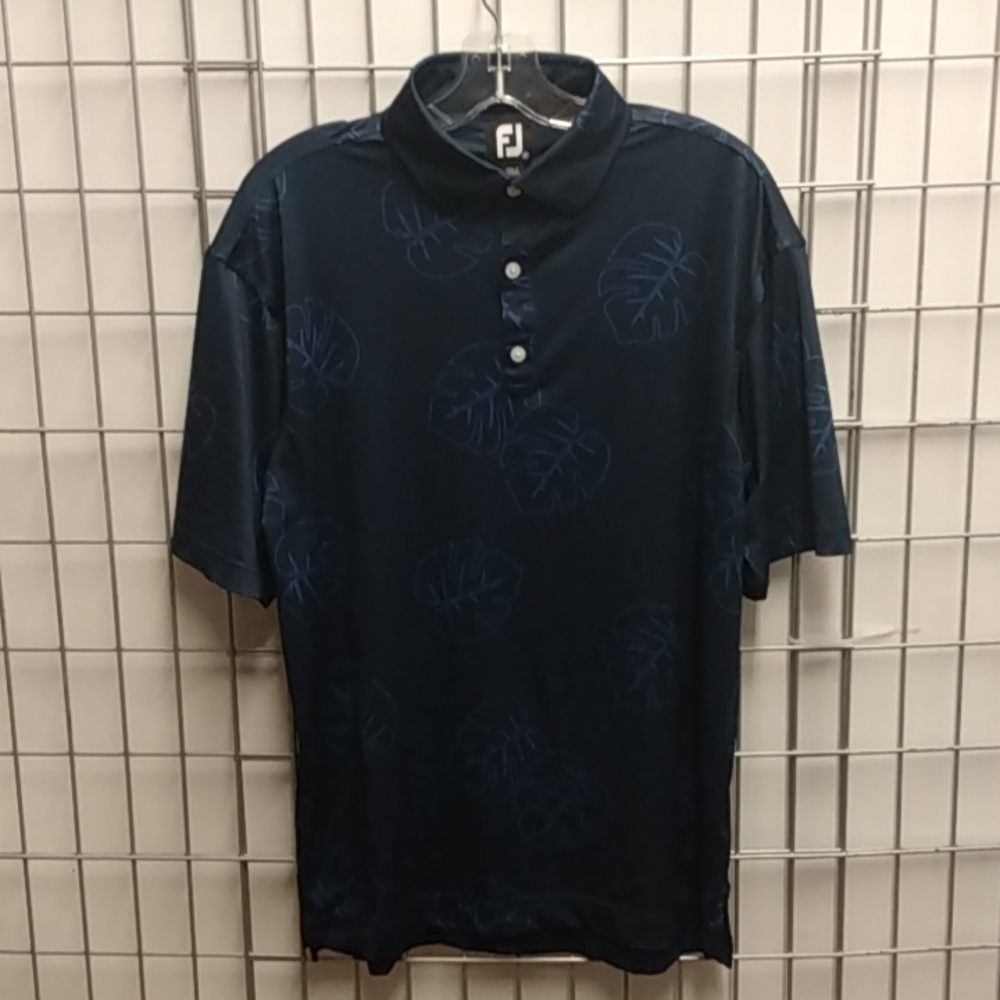FJ Men's Golf Short Sleeve T-shirt Medium Dark Blue with Leafs